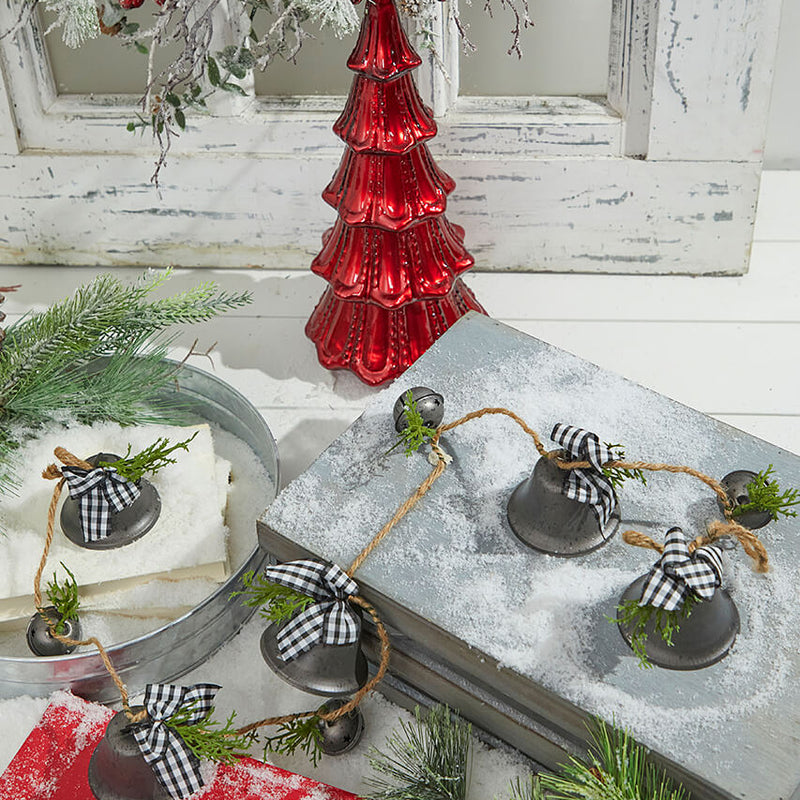 48” Galvanized Bells Garland with Country Check Bows