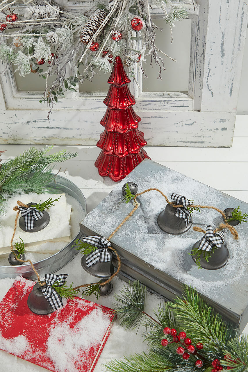 48” Galvanized Bells Garland with Country Check Bows
