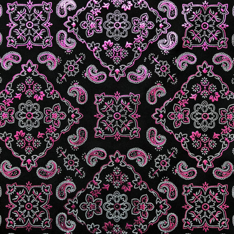 Bandana Foil Printed Nylon Spandex Fabric - Black/Turquoise, Bandana Paisley Foil Pattern, 54/56" Width (1 Yard)