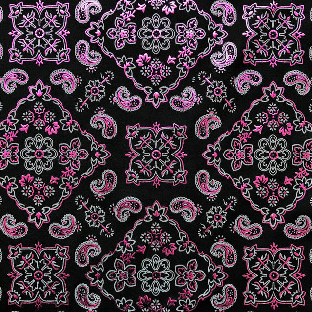 Bandana Foil Printed Nylon Spandex Fabric - Black/Turquoise, Bandana Paisley Foil Pattern, 54/56" Width (1 Yard)