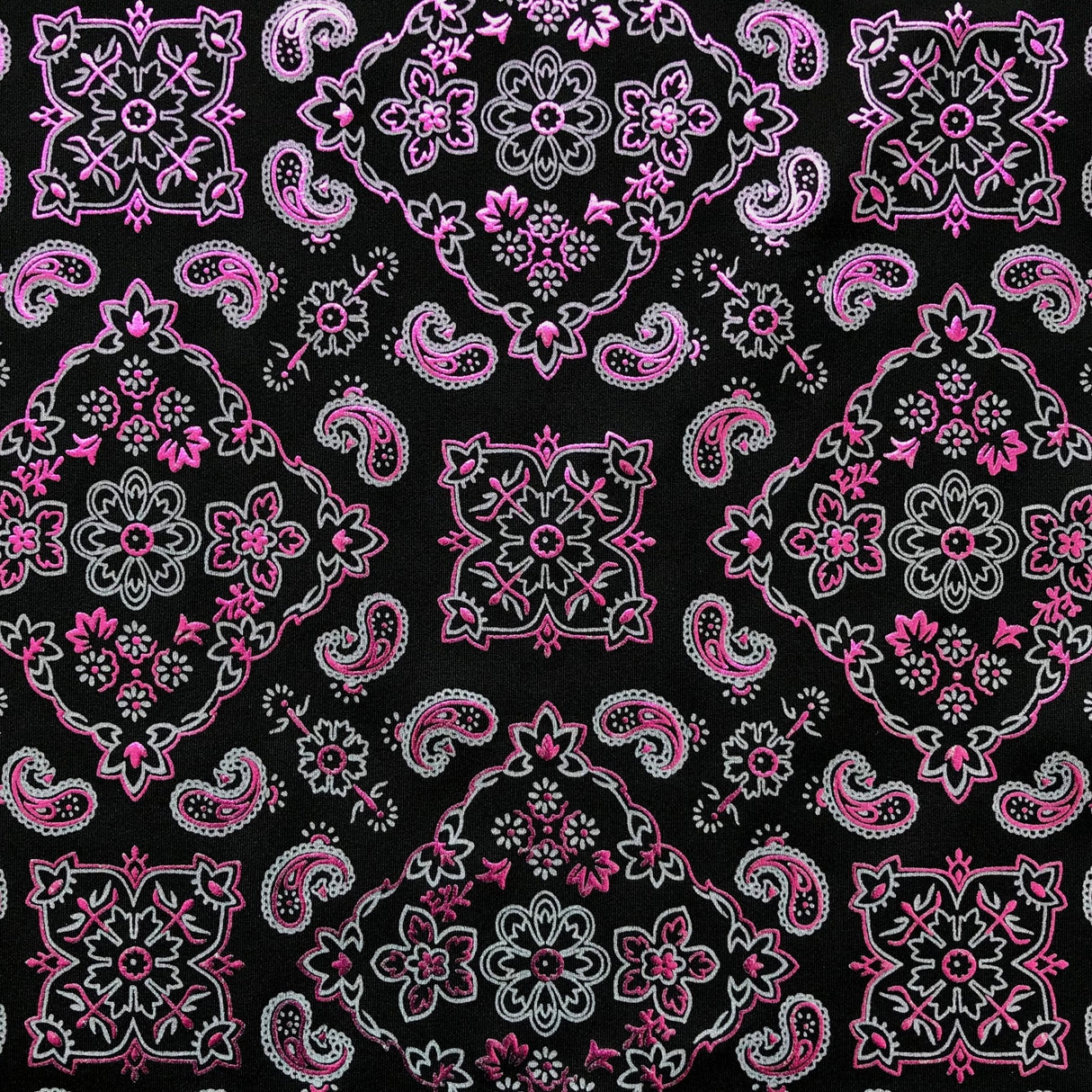 Bandana Foil Printed Nylon Spandex Fabric - Black/Turquoise Bandana Paisley Foil Pattern, 54/56" Width (1 Yard)