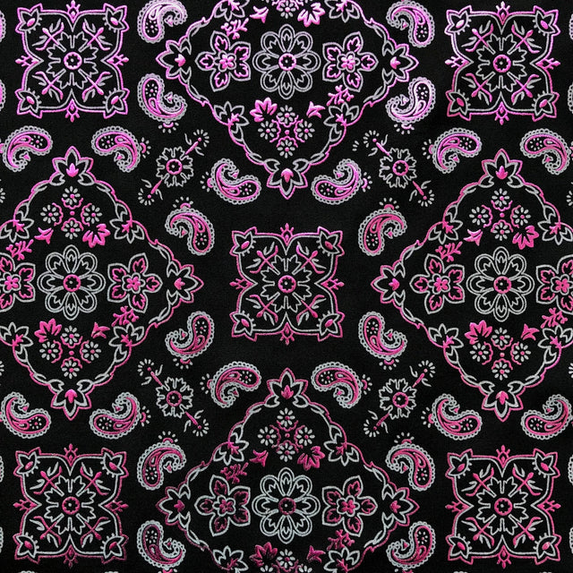 Bandana Foil Printed Nylon Spandex Fabric - Black/Turquoise Bandana Paisley Foil Pattern, 54/56" Width (1 Yard)