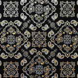 Bandana Foil Printed Nylon Spandex Fabric - Black/Turquoise, Bandana Paisley Foil Pattern, 54/56" Width (1 Yard)