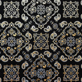 Bandana Foil Printed Nylon Spandex Fabric - Black/Turquoise Bandana Paisley Foil Pattern, 54/56" Width (1 Yard)