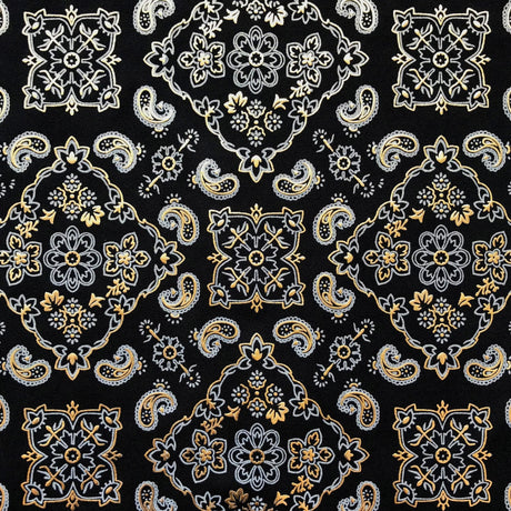 Bandana Foil Printed Nylon Spandex Fabric - Black/Turquoise Bandana Paisley Foil Pattern, 54/56" Width (1 Yard)