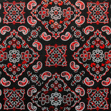 Bandana Foil Printed Nylon Spandex Fabric - Black/Turquoise, Bandana Paisley Foil Pattern, 54/56" Width (1 Yard)