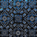 Bandana Foil Printed Nylon Spandex Fabric - Black/Turquoise, Bandana Paisley Foil Pattern, 54/56" Width (1 Yard)