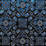 Bandana Foil Printed Nylon Spandex Fabric - Black/Turquoise, Bandana Paisley Foil Pattern, 54/56" Width (1 Yard)