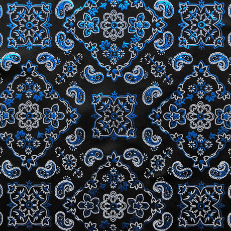 Bandana Foil Printed Nylon Spandex Fabric - Black/Turquoise, Bandana Paisley Foil Pattern, 54/56" Width (1 Yard)