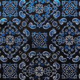 Bandana Foil Printed Nylon Spandex Fabric - Black/Turquoise Bandana Paisley Foil Pattern, 54/56" Width (1 Yard)