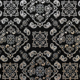 Bandana Foil Printed Nylon Spandex Fabric - Black/Turquoise Bandana Paisley Foil Pattern, 54/56" Width (1 Yard)