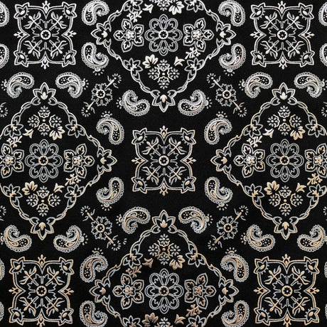 Bandana Foil Printed Nylon Spandex Fabric - Black/Turquoise Bandana Paisley Foil Pattern, 54/56" Width (1 Yard)