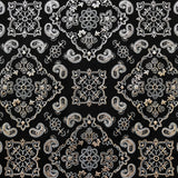 Bandana Foil Printed Nylon Spandex Fabric - Black/Turquoise, Bandana Paisley Foil Pattern, 54/56" Width (1 Yard)