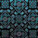 Bandana Foil Printed Nylon Spandex Fabric - Black/Turquoise, Bandana Paisley Foil Pattern, 54/56" Width (1 Yard)