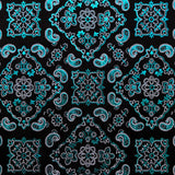 Bandana Foil Printed Nylon Spandex Fabric - Black/Turquoise, Bandana Paisley Foil Pattern, 54/56" Width (1 Yard)
