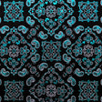 Bandana Foil Printed Nylon Spandex Fabric - Black/Turquoise Bandana Paisley Foil Pattern, 54/56" Width (1 Yard)
