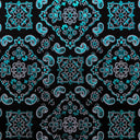 Bandana Foil Printed Nylon Spandex Fabric - Black/Turquoise Bandana Paisley Foil Pattern, 54/56" Width (1 Yard)