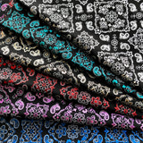 Bandana Foil Printed Nylon Spandex Fabric - Black/Turquoise, Bandana Paisley Foil Pattern, 54/56" Width (1 Yard)