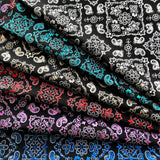 Bandana Foil Printed Nylon Spandex Fabric - Black/Turquoise Bandana Paisley Foil Pattern, 54/56" Width (1 Yard)