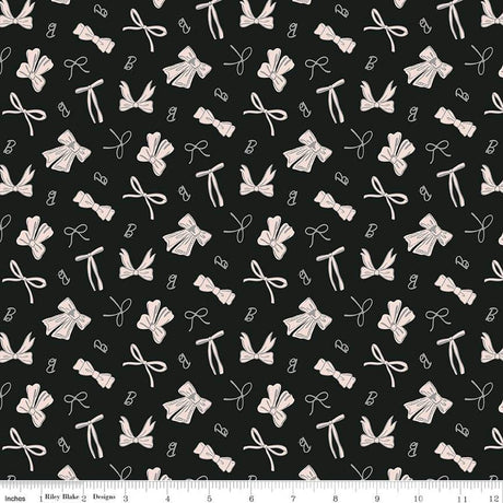 Cotton Print Barbie Vintage Bows Black 43/44" Fabric