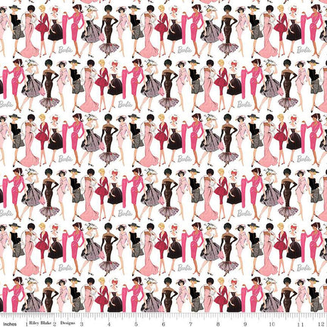 Cotton Print Barbie Vintage Fashion White Fabric 43/44"