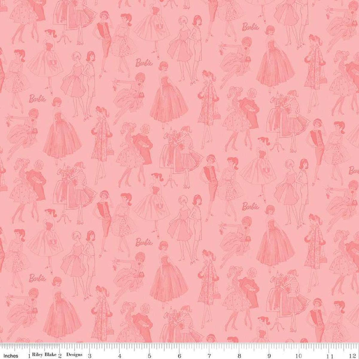 Cotton Print Barbie Vintage Tonal Pink Fabric 43/44