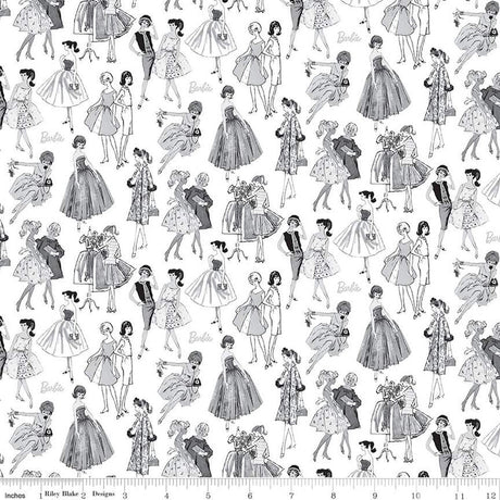 Cotton Print Barbie Vintage Tonal White Fabric 43/44"
