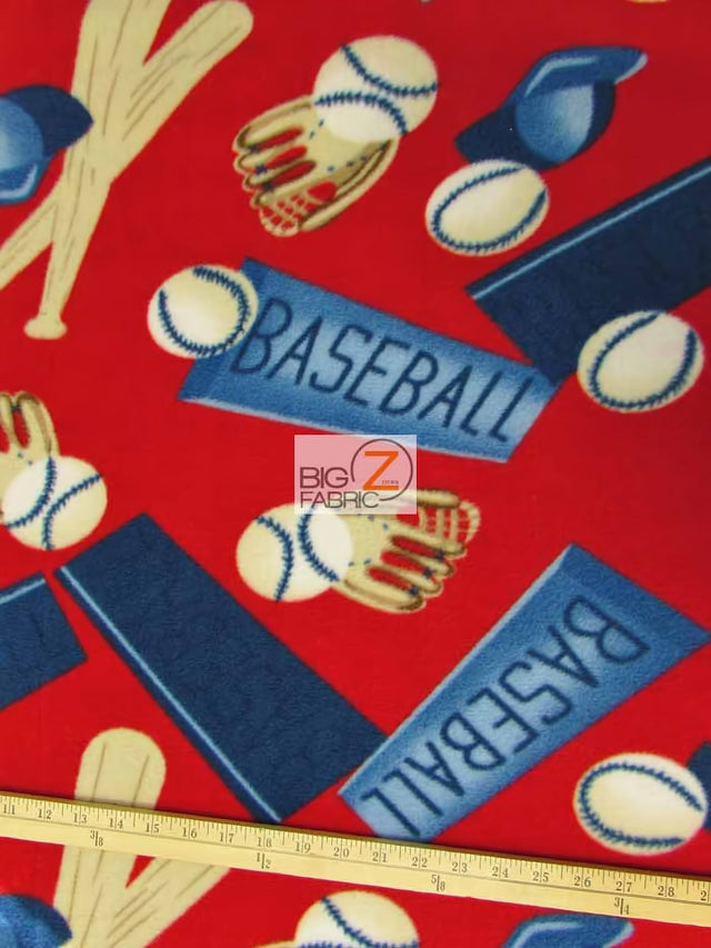 Sports Baseball Ball & Bat Printed Fleece Fabric