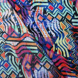 Beach Boho Polyester Spandex Fabric - Multi Bohemian Tribal Print, 58/60" Width, 240 GSM, 4-Way Stretch (1 Yard)
