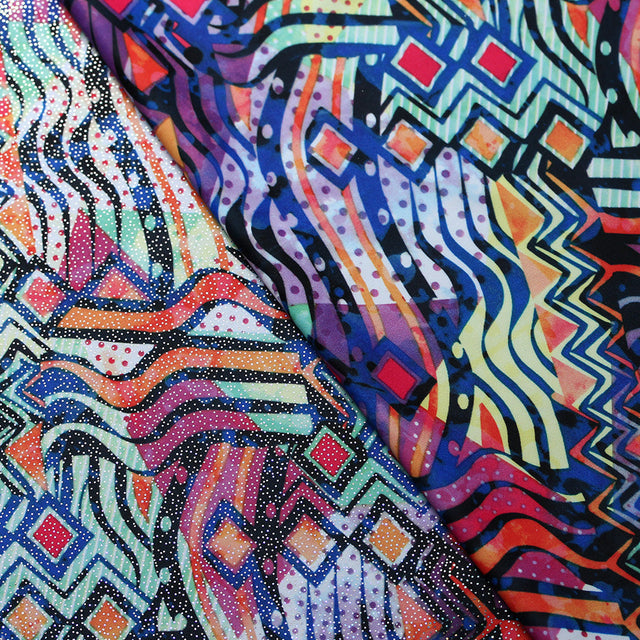 Beach Boho Polyester Spandex Fabric - Multi Bohemian Tribal Print, 58/60" Width, 240 GSM, 4-Way Stretch (1 Yard)