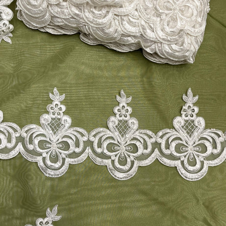 Beaded Corded Lace Trimming Ivory
