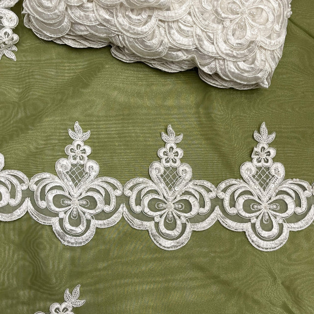 Beaded Corded Lace Trimming Ivory