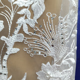 Beaded Rhinestone 3D Floral Lace Fabric