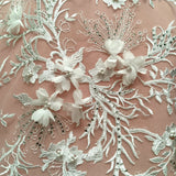 Beaded Rhinestone 3D Floral Lace Fabric