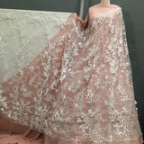 1 Yard Beaded Rhinestone 3D Floral Lace Fabric for Bridal Dresses White