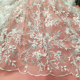 Beaded Rhinestone 3D Floral Lace White