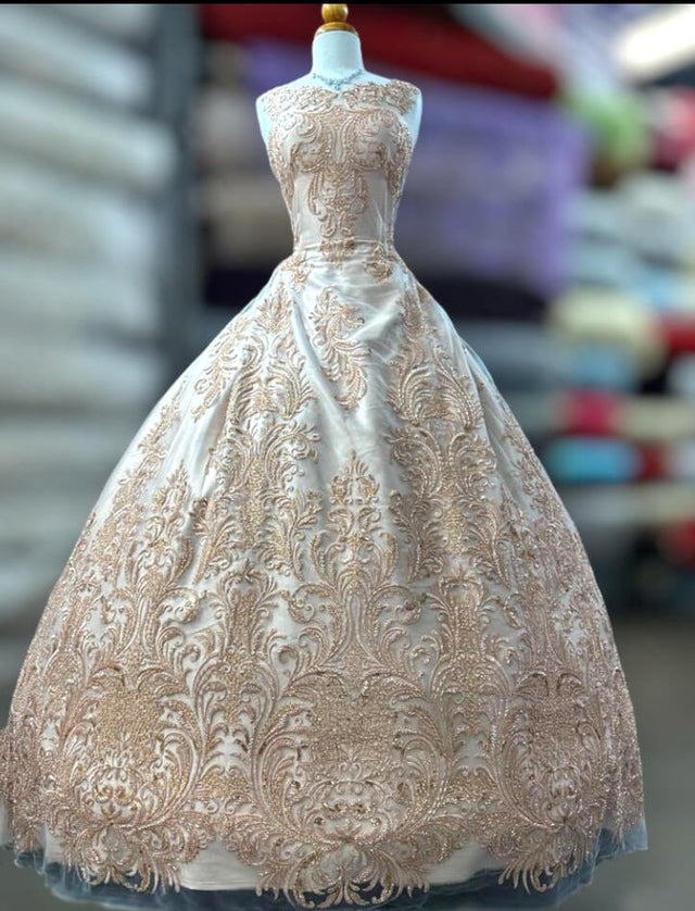 Beaded Lace Fabric on Polyester Net Mesh
