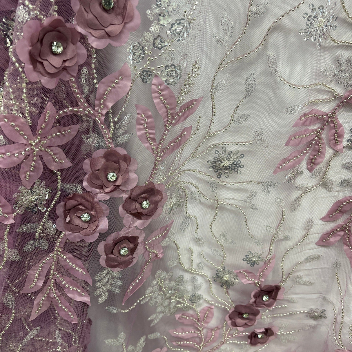 Beaded 3D Floral Lace Fabric 52" Wide