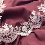 Beaded Corded Floral Scalloped Bridal Lace Trimming Polyester Fabric - Beaded Floral Scalloped, 4" Width (1 Yard)