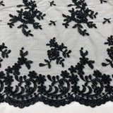 Beaded Corded Floral Lace Fabric 52" Scalloped Edges