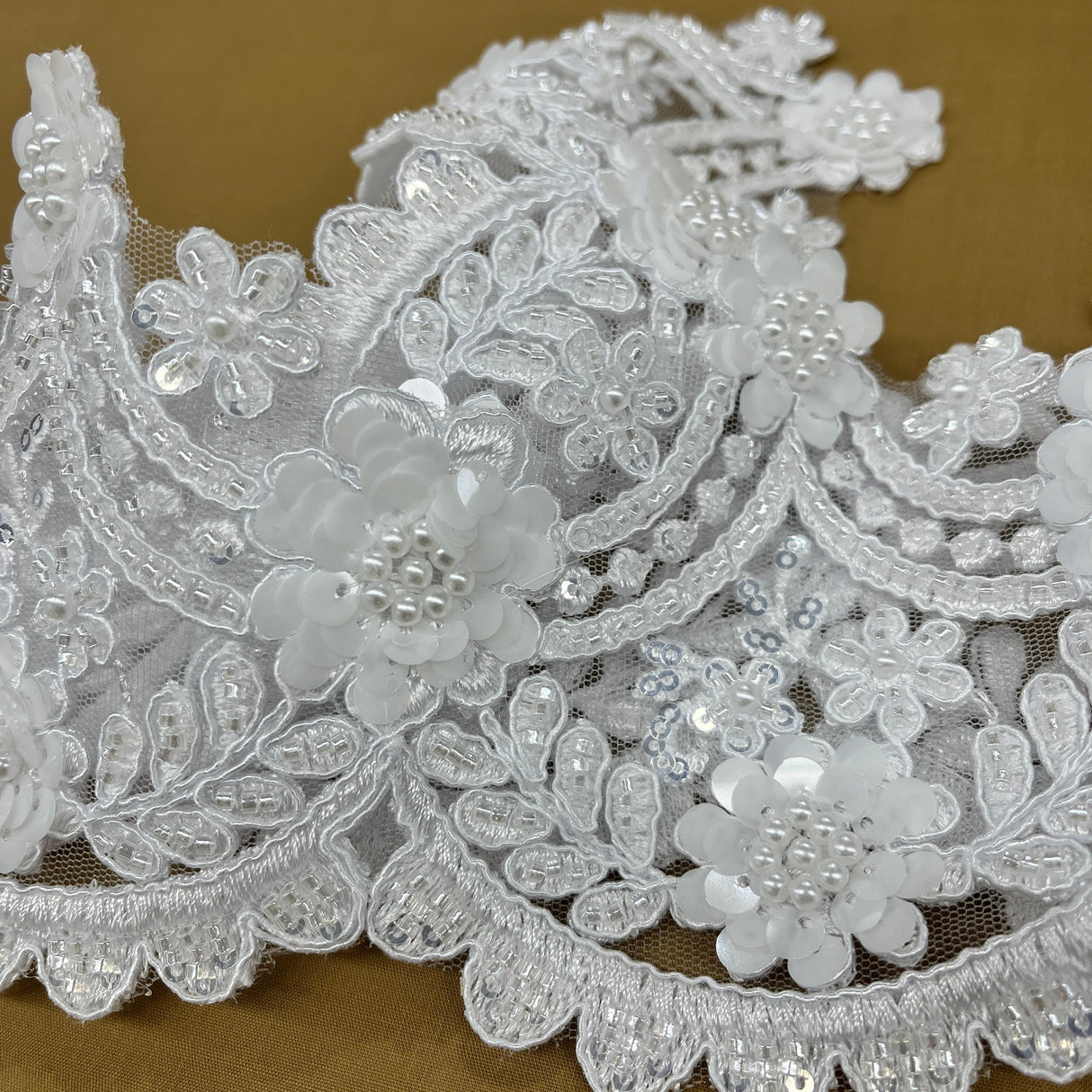 Beaded Corded Floral Lace Trim 4.5"