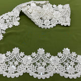 1 Yard Beaded & Corded Floral Lace Trimming 4.5" Wide Embroidered on 100% Polyester Net Mesh