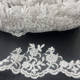 Embroidered Beaded Lace Trim White Silver