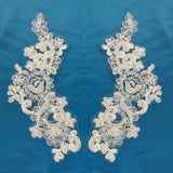 Beaded Corded Floral Lace Applique Pair