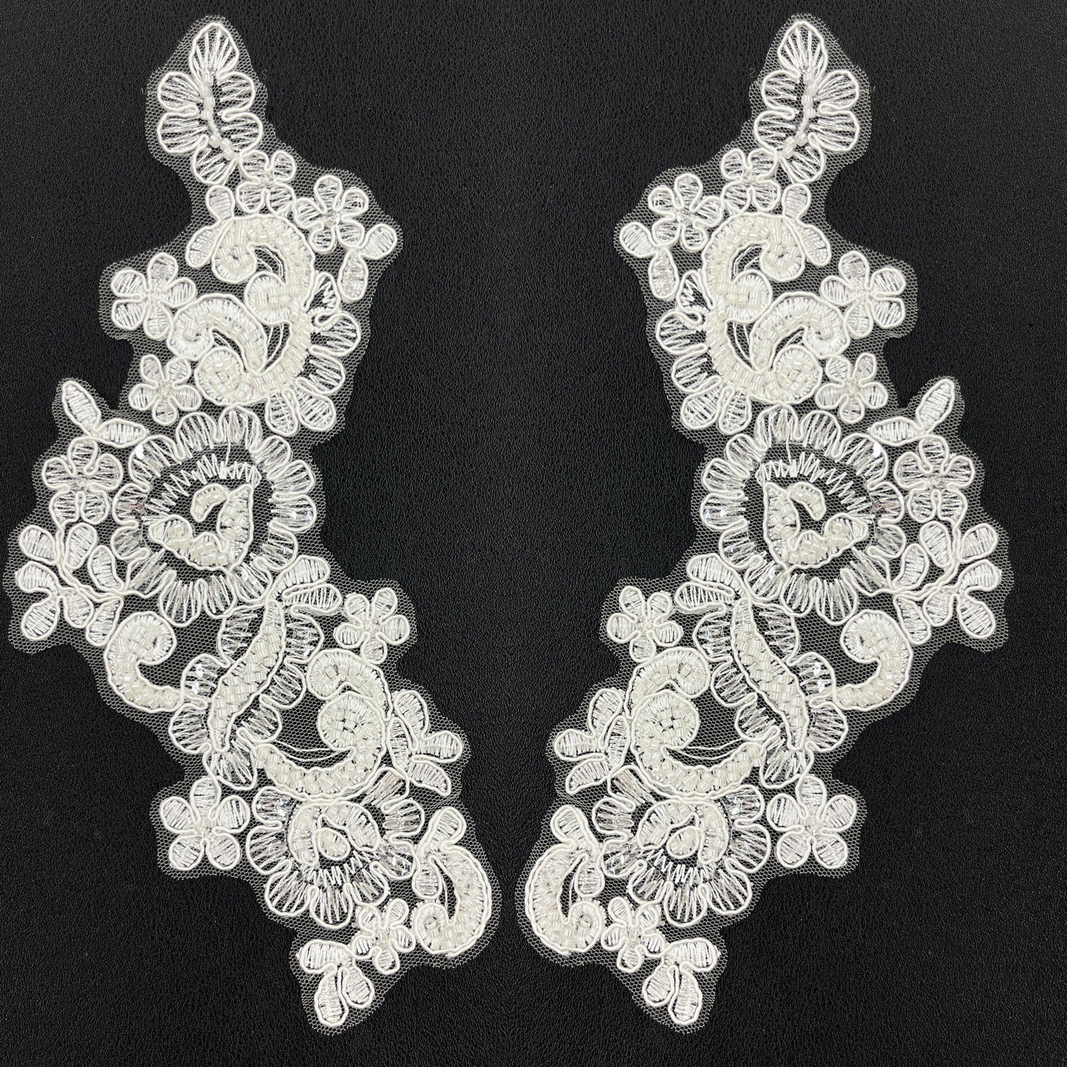 Beaded Corded Floral Lace Applique Pair