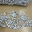 Beaded Corded Scalloped Lace Trim Polyester Fabric - White With Silver, 4" Width (1 Yard)