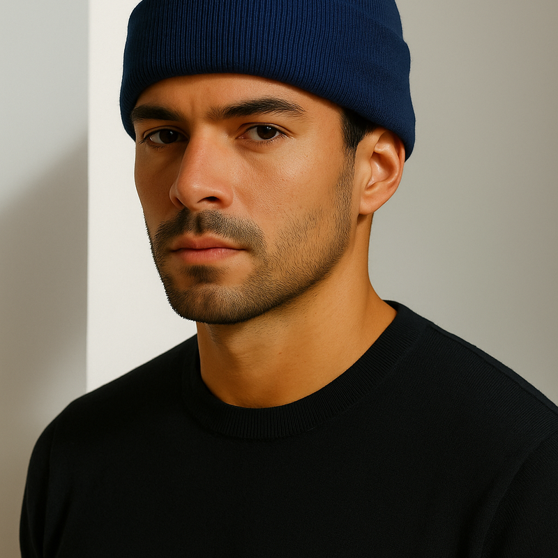 Beanies Acrylic Fabric - Navy, 3-Inch Folding Cuff (1 Piece)