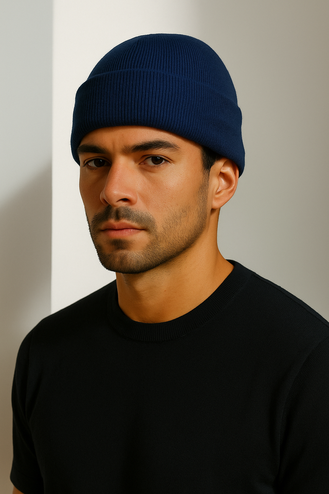 Beanies Acrylic Fabric - Navy, 3-Inch Folding Cuff (1 Piece)