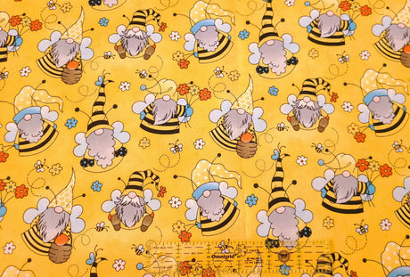 Quilting Cotton Bee Gnomes 100% Cotton Fabric
