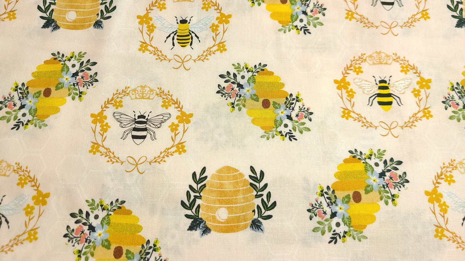 Quilting Cotton Beehive Floral Bumble Bee Honey